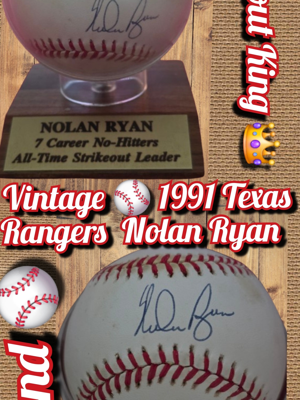 📣 Vintage 1991 MLB Signed Nolan Ryan Baseball ⚾ TX Rangers Stack of Plaques 🎁